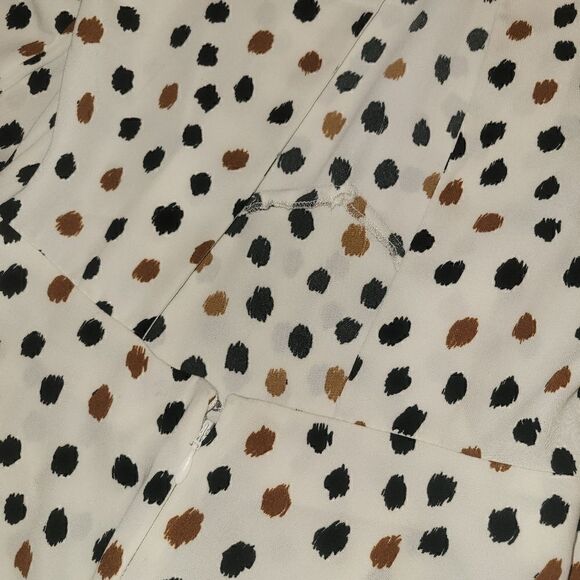 H&M Cleft Open Back Polka Dot White Black and Brown Open Back Midi Dress 4 - Picture 8 of 13